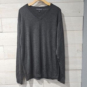 100% Extra Fine Merino Wool Men's L Dark Gray Hart Schaffner Marx Sweater V-Neck